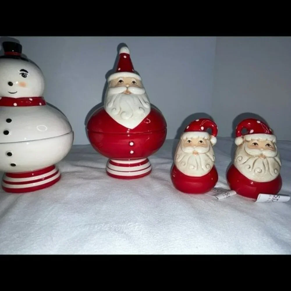 Johanna Parker Santa & Snowman Ceramic Salt & Pepper Shakers & Candy Dishes